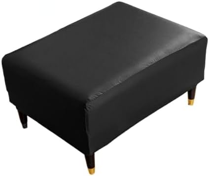 PU Leather Ottoman Slipcover Waterproof and Stretchy Black M