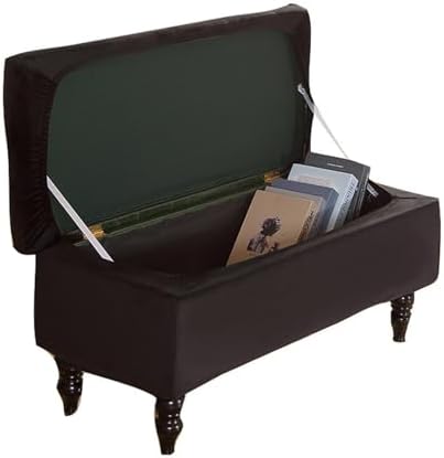Velvet Storage Ottoman Cover Rectangle Bench Slipcover with Elastic Bands