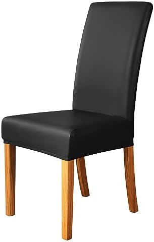 PU Faux Leather Stretch Dining Chair Cover Protector Slipcover Black 4 1