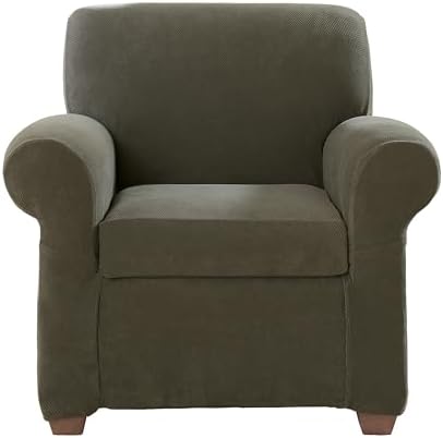 SureFit Stretch Pique Armchair Slipcovers with Cushion Olive