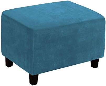 LiveGo Velvet Stretch Ottoman Cover Peacock Blue L Size