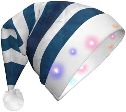 Greek Flag Print Christmas Hat with LED Lights