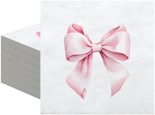 Crtiin 100 Pcs Pink Bow Napkins 2 Ply 5x5 Inches 1