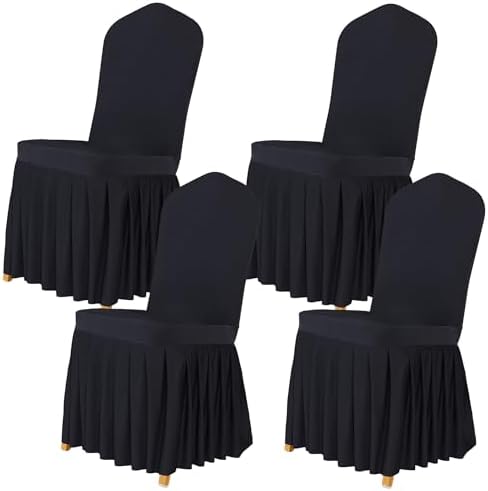 Dining Chair Covers with Skirt Set of 4 Black