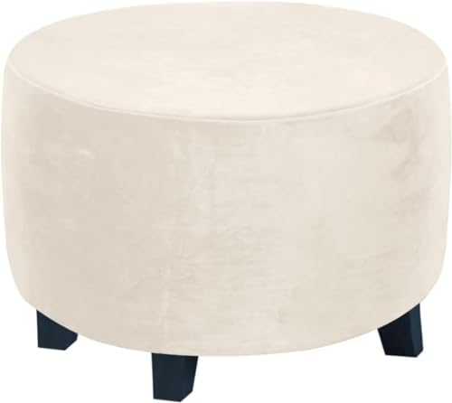 Luxurious Round Velvet Ottoman Slipcover - X-Large Ivory