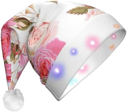 Floral Rose Pink Christmas Hat with LED Lights