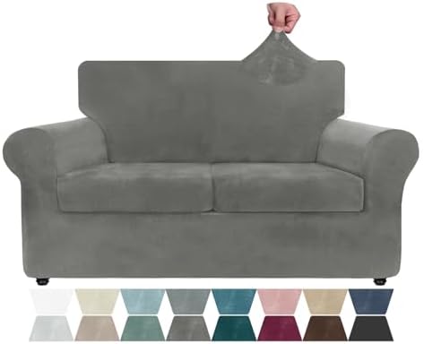 ZNSAYOTX Velvet Sofa Cover 3 Piece Stretchable for 2 Cushion Couch