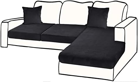 Velvet Sectional Couch Cover with Pillowcases Black