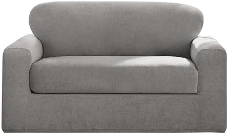 SureFit Cedar Stretch Texture Loveseat Slipcovers Gray 1