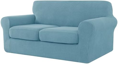 CHUN YI 3 Piece Stretch Loveseat Sofa Cover Set Smoky Blue Medium