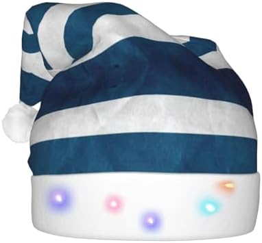 Greek Flag Print Christmas Hat with LED Lights