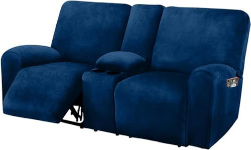 ULTICOR Reclining Love Seat with Middle Console Slipcover Navy