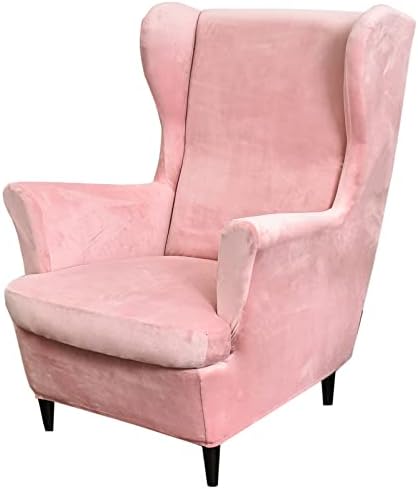 GULI Wingback Chair Cover 2-Piece Velvet Pink