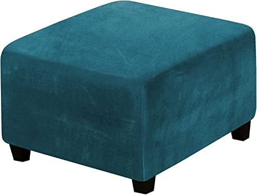 ADPON Square Velvet Ottoman Covers Stretch with Elastic Bottom X-Large Deep Teal