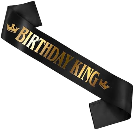 Birthday King Sash for Men with Golden Satin Lettering