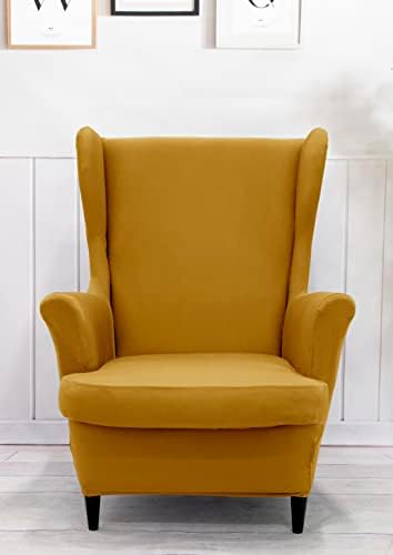 NILUOH 2-Piece Wingback Chair Cover with Elastic Bottom