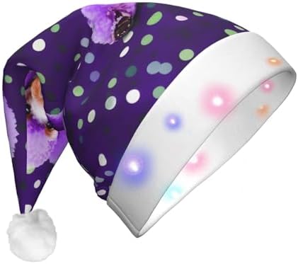 Purple Poodle Polka Dots Christmas Hat with LED Lights