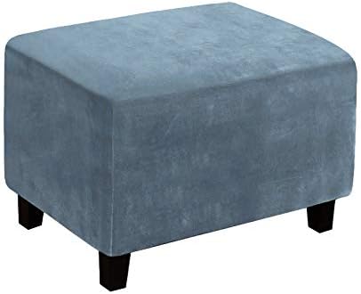 MIFXIN Velvet Ottoman Slipcover with Elastic Bottom 1