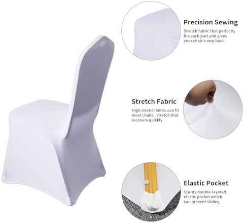 50 Pcs White Washable Removable Chair Covers for Weddings