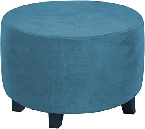 ADPON Velvet Plush Ottoman Cover Peacock Blue Medium