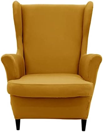 NILUOH 2-Piece Wingback Chair Cover with Elastic Bottom