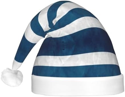 Greek Flag Print Christmas Hat with LED Lights