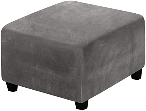 Velvet Square Ottoman Slipcover with Elastic Bottom Grey