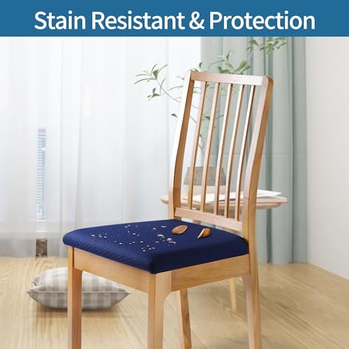 Smiry Dining Chair Covers Set of 6 Navy Blue Stretch Jacquard