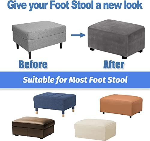 Velvet Ottoman Covers Rectangle XL Stretch Footstool Slipcover