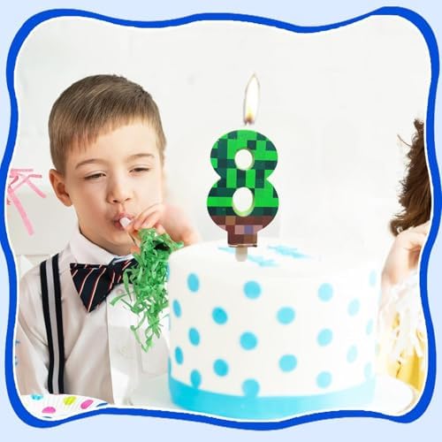 Green Pixel Miner Birthday Candles for Boys Girls 1