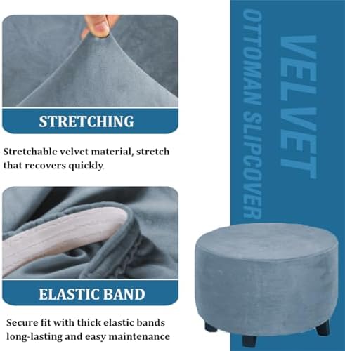 Velvet Plush Round Ottoman Slipcover with Elastic Bottom