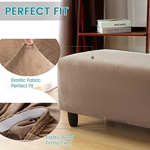 Velvet Ottoman Covers Rectangle XL Stretch Footstool Slipcover