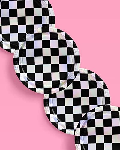 Xo Fetti Black and Iridescent Checker Plates 25 Pack