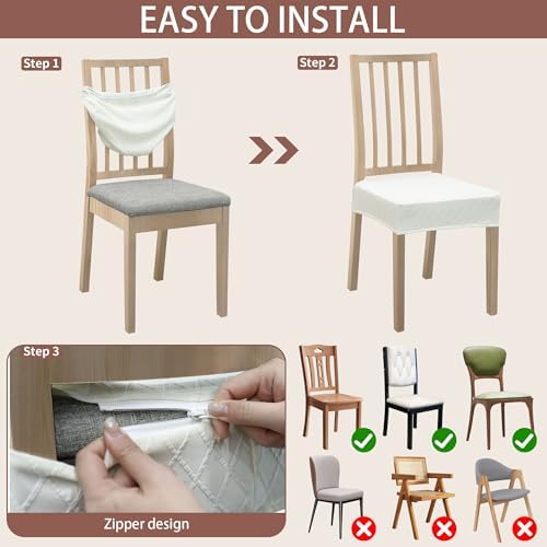 Dining Chair Covers Set of 2 Stretch Jacquard Seat Covers with Zipper