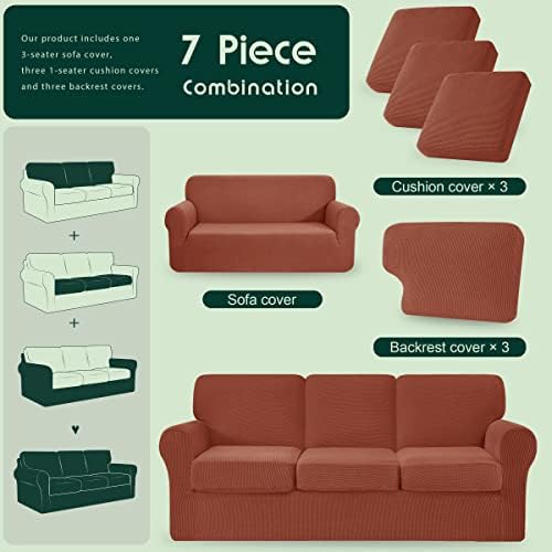 CHUN YI 7 Piece Stretch Sofa Cover for 3 Seater Couch