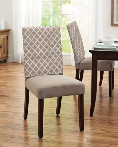 Dining Chair Slipcover Set of 4 Beige Moroccan Plaid Geometric Art Check