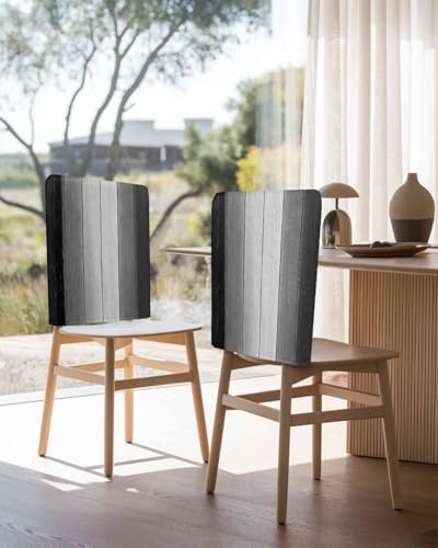 Black Grey Gradient Wood Board Dining Chair Cover 4 Pack