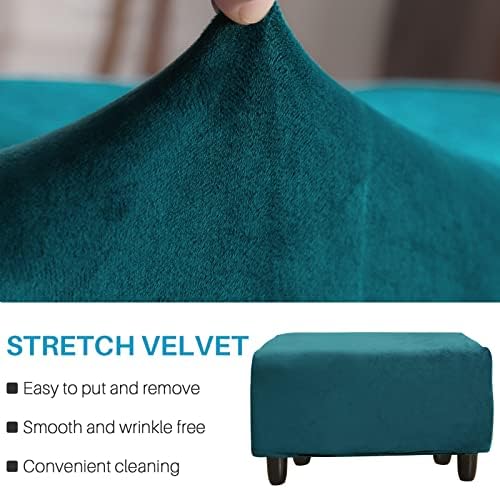 LiveGo Velvet Stretch Ottoman Cover Peacock Blue L Size