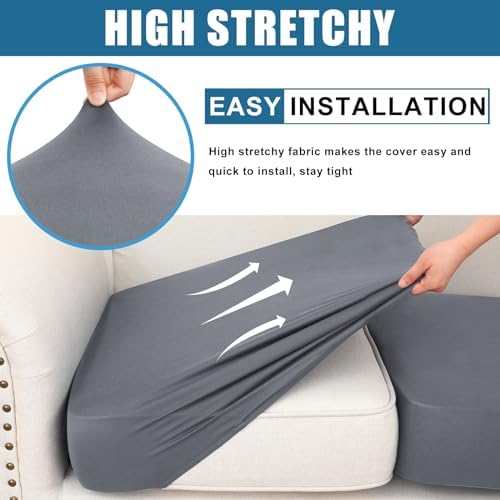 Smiry Waterproof Couch Cushion Covers 3 Pack Dark Grey