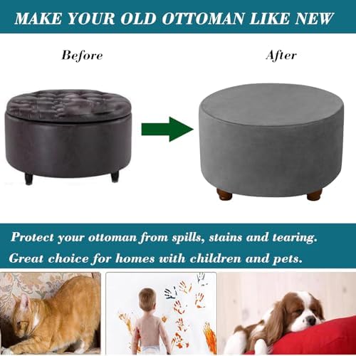Velvet Round Ottoman Slipcover - Dark Gray X-Large