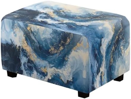 Talayituse Blue Marble Print Waterproof Stretch Ottoman Cover 1