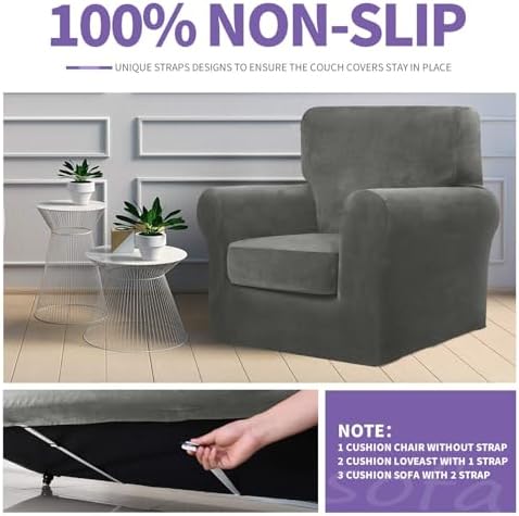 ZNSAYOTX Velvet Sofa Cover 3 Piece Stretchable for 2 Cushion Couch