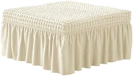 Seersucker Ottoman Slipcover with Skirt - Beige Large