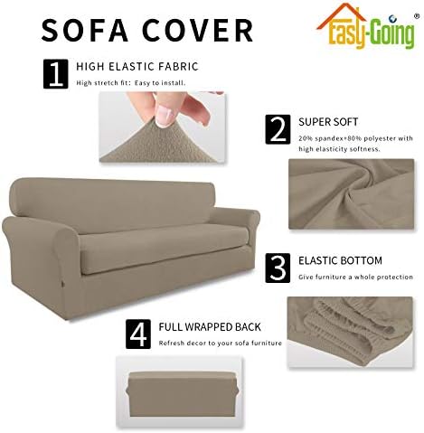 Easy-Going 2 Pieces Microfiber Stretch Sofa Slipcover with Spandex Elastic Bottom