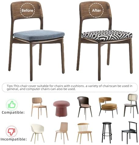 Stretchable Black White Geometric Chair Covers for Dining Room Kitchen