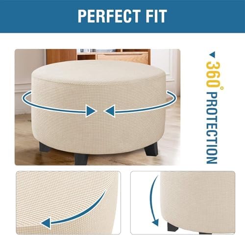 Yvessvi Round Stretch Ottoman Cover Slipcover with Elastic Bottom