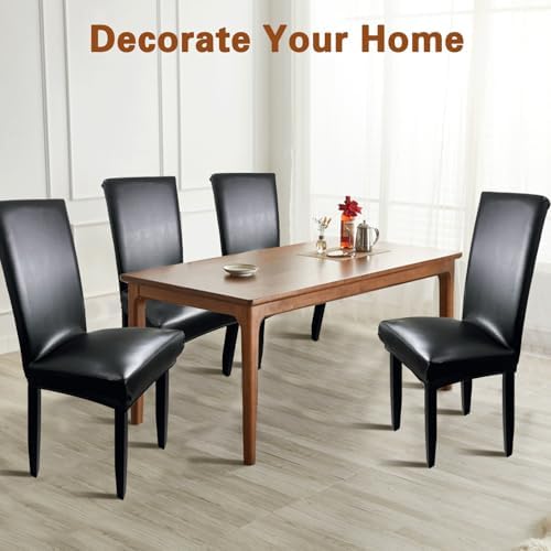 Leather Chair Covers Set of 6 Waterproof Dining Chair Slipcovers Black