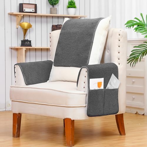 3 Pcs Recliner Covers with Storage Pockets - Dark Gray