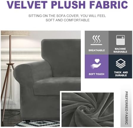 ZNSAYOTX Velvet Sofa Cover 3 Piece Stretchable for 2 Cushion Couch