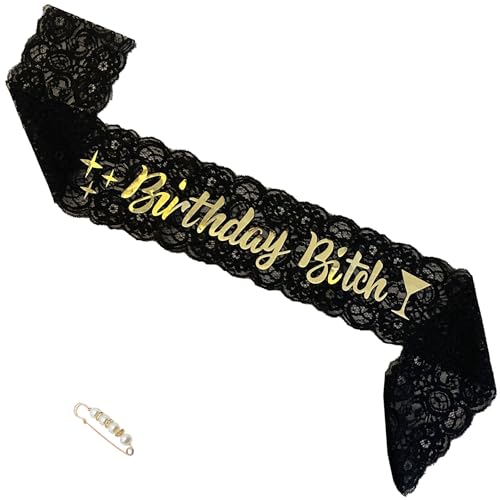 Birthday Bitch Lace Sash Black Party Favor